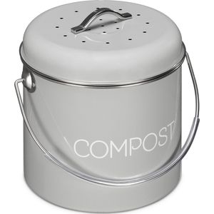 Navaris metalen compostbak 3L - Afvalbakje met 3x filter tegen vieze geuren - Prullenbak met deksel voor gft-afval - Compostemmer keuken - Grijs