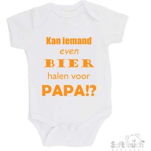 100% katoenen Romper ""Kan iemand even bier halen voor papa!?"" Vader Vaderdag Papa Unisex Katoen Wit/mosterd Maat 56/62