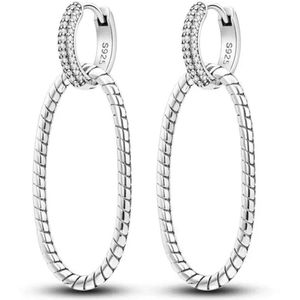 Oorhangers - 925 sterling zilver - zilverkleurig - buddha style - langwerpige ring - ronde ring