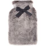 Warmwaterkruik - Grijs - Fluffy Pluche - 280 ml - Met Strik - Bedkruik