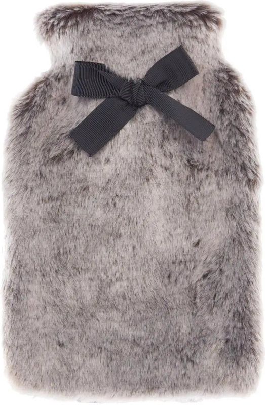 Warmwaterkruik - Grijs - Fluffy Pluche - 280 ml - Met Strik - Bedkruik