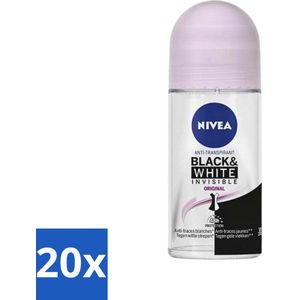 20 x Nivea - Deodorant - Roller - Invisible for Black & White Clear - 50 ml - Nivea Deodorant Roller - Anti-Transpirant - 48 Uur Bescherming - Witte Strepen Voorkomen - Gele Vlekken Voorkomen