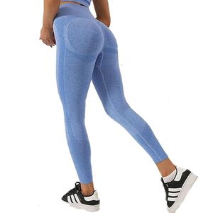 Gym Leggings voor Vrouwen, Hoge Taille Naadloze Workout Yoga Broek, Fitness Scrunch Butt Lifting Elastische Panty - kleur blauw - maat M