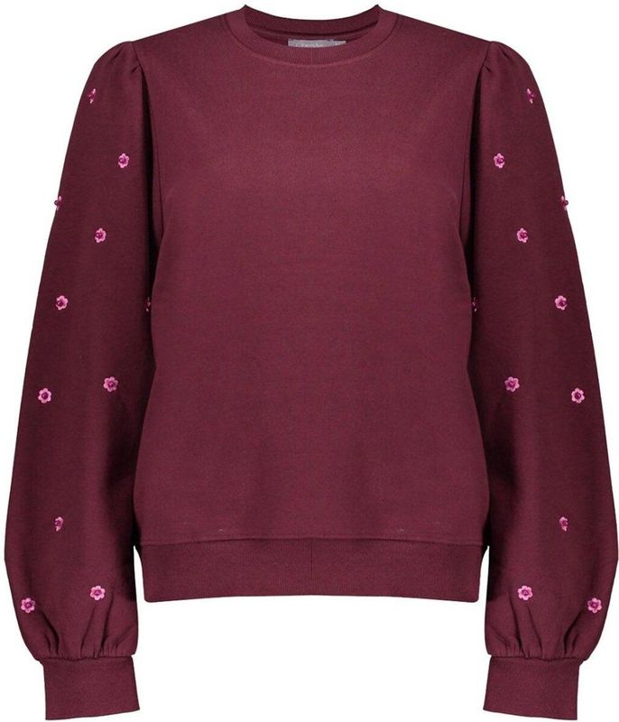 Geisha - 52870 - Trui - Bordeauxrood - Met Ronde Hals En Subtiele Pareldetails