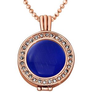 Quiges - Munthouder met Ketting en Munt 25mm Cat's Eye Donkerblauw - Rose Goudkleurig met Zirkonia - EPRHZ1893