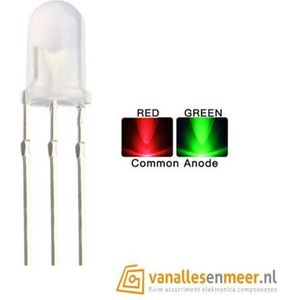5mm Bi-Color LED – Rood/Groen – Common Anode – Diffused – 3-Pins – 10 Stuks