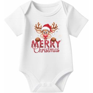 Romper Merry Christmas Rudolf - wit - korte mouw