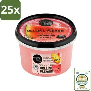25 x Organic Shop - Body Scrub Watermelon & Peach - Hydratatie en Frisheid - 250 ml - Grootverpakking - Bodyscrub - Hydratatie - Exfoliatie - Fruitgeur - Watermeloen