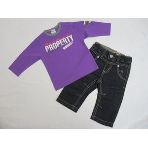 dirkje, jongens, kledingset , t-shirt lange mouw  ,paars + jeans , 6 maand 68