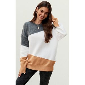 Grijze en camelkleurige trui-top in Kameel