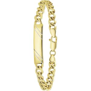 Lucardi Heren Zilveren goldplated bicolor heren plaatarmband - Armband - 925 Zilver - Goudkleurig - 21 cm