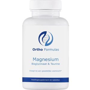 Magnesium Bisglycinaat & Taurine - 60 tabletten - energie - ontspanning spieren - zenuwstelsel - regulatie hormonen - immuunsysteem - gemoedstoestand - vegan