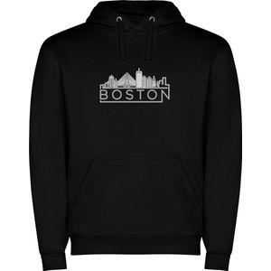 Zwarte unisex hoodie met “ Kleurrijke Sky Line Boston Massachusetts – Vakantiegevoel – Strak – Modern “ Print Full Color Color merk Roly maat S