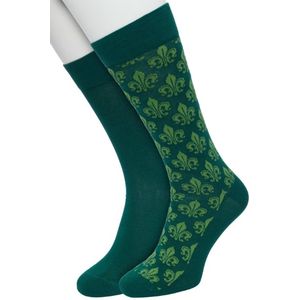 Bonnie Doon Heren Sokken set Donker Groen maat 40/46- 2 paar - Effen - Lelie Bloem - Print - Gladde Naden - Brede Boord - Uitstekend Draagcomfort - 2-pack - Multipack - Effen - Fleur de Lis - Donkergroen - Trekking Green - OL2225022.380