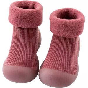 Fleece anti-slip babyschoentjes - Sok Sloffen - Eerste loopschoentjes van Baby-Slofje - Effen donkerrood - Maat 24/25