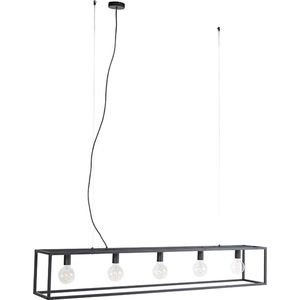 QAZQA cage - Moderne Hanglamp eettafel voor boven de eettafel | in eetkamer - 5 lichts - L 1500 mm - Zwart - Woonkamer | Slaapkamer | Keuken
