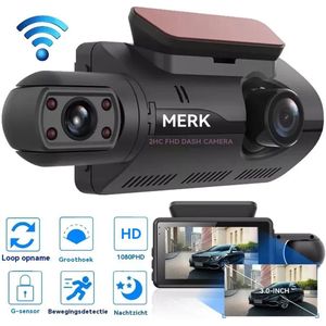 Dashcam - A68 Grensoverschrijdend Rijrecorder - HD 3-inch scherm dual-Lens nachtzicht rijrecorder - Auto Dashcam Voor- en Achtercamera-ZWART