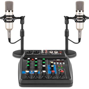 Podcast set - Vonyx VMM100 podcast starterset met 2x podcast microfoon en mixer voor podcast studio