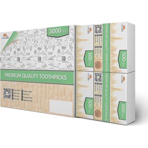 Bamboe Tandenstokers 3000 Stuks - Dubbelpunts Houten Prikkers voor Hygiëne en Hapjes