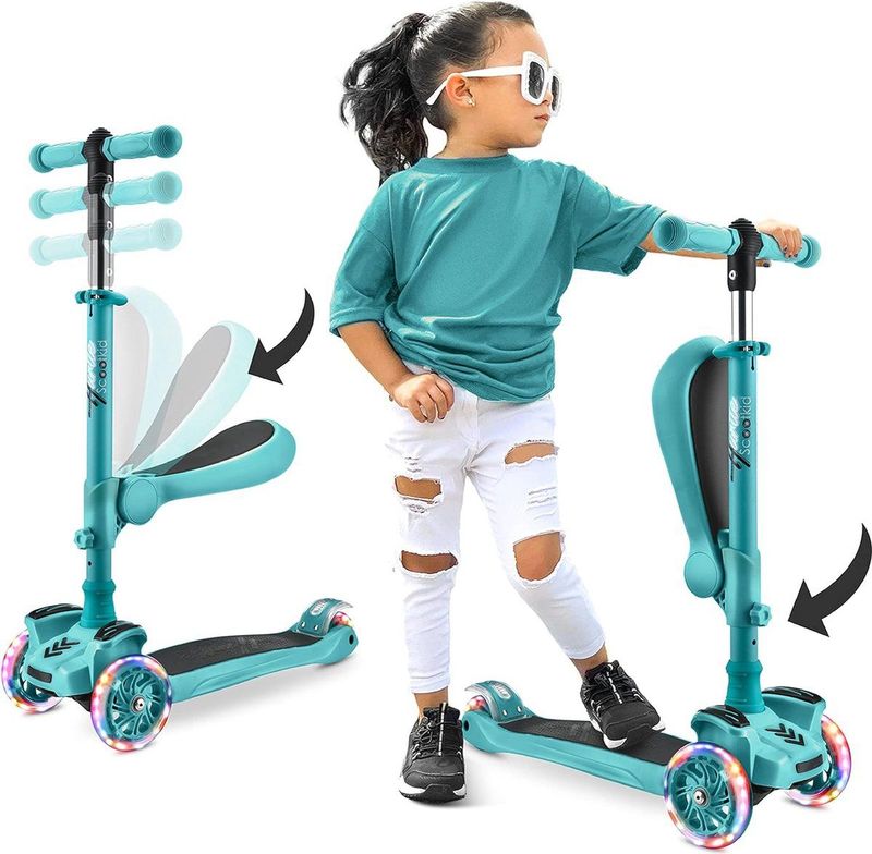 Hurtle - ScootKid - 3-Wiel Step - Petrolblauw - Opvouwbaar met LED-wielen