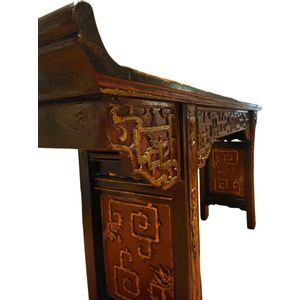 Fine Asianliving Antieke Chinese Sidetable Bruin Goud Rood Handgesneden B195xD43xH92cm Chinese Meubels Oosterse Kast