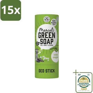 15 x Marcel's Green Soap - Deodorant Stick - Tonka & Muguet - Langdurige frisheid - 40 gr - Grootverpakking - Deodorant Stick - Natuurlijke Deodorant - Geurneutralisatie - Tonka En Muguet - Huidverzorging