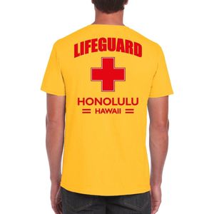 Lifeguard / strandwacht verkleed t-shirt / shirt Lifeguard Honolulu Hawaii geel voor heren - Bedrukking aan de achterkant / Reddingsbrigade shirt / Verkleedkleding / carnaval / outfit L