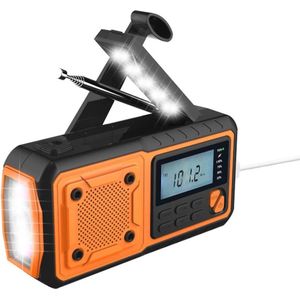 Draagbare zonne-radio met handslinger, AM/FM en weerbericht, 4000 mAh noodpowerbank en SOS-alarm voor camping en wandelen