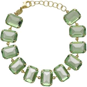 Cadeau voor haar - Victoria Cruz A4332-14DP Zilveren Armband met Groene Kristal Stenen -17+3cm - 14mm Breed - Zilver - Verguld/Goud op Zilver