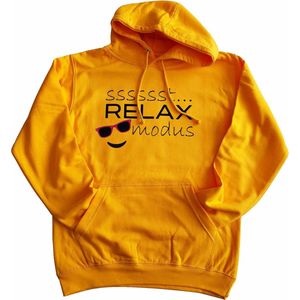 Gele hoodie met ""Sssssst... RELAX modus"" - 3XL - trui, hoedie, relaxen, vrij zijn, vakantie, weekend, huispak, vrije tijd, gold, geel, oker, donker geel, XXXL, zonnebril