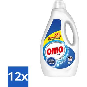 12 x Omo - Vloeibaar Wasmiddel - Wit - Hygiënisch schoon - 75 Wasbeurten - Wasmiddel - Wit Was - Vloeibaar Wasmiddel - Reiniging - Vlekkenverwijderaar