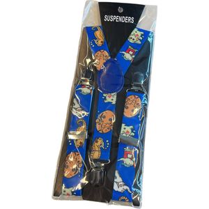 Kinderbretels - Bretels - Met extra stevige - Britse stijl - 65cm x 2,5 - Effen - Blauw met olifanten