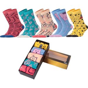 Biggdesign Cats dames sokken - Dames Enkelsokken - Sokken set extreem zacht katoen maat 36-40 pak van 5