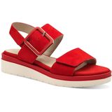TAMARIS - Comfort - Damessandalen - Rood Suède - Plat - Met Gesp - Sleehak