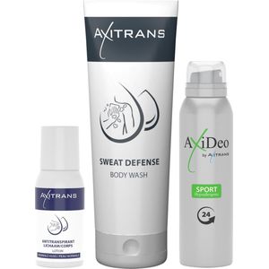 Axitrans lotion normal + Sweat Defense douchegel + Deo Sport 150ml - Anti Transpirant, anti zweet spray, hypoallergenic en parfumvrij, voor een fris en comfortabel gevoel de hele dag door, voordeelpakket 3 stuks