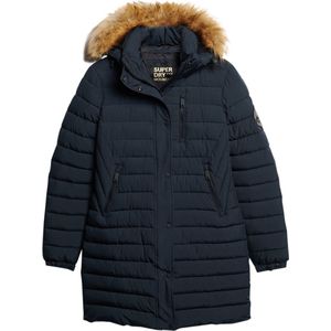 Superdry Fuji Hooded Mid Length Puffer Dames Jas - Nordic Chrome Navy - Maat Xs