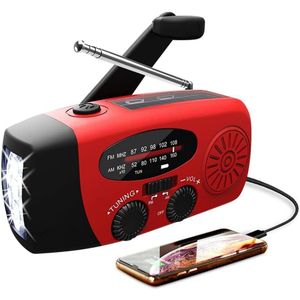 Noodradio - Solar Opwindbaar - Solar powerbank - 2000mAh - Zonneenergie - Survival Noodpakket - Zaklamp Oplaadbaar - AM/FM - Noodrantsoen - Rood