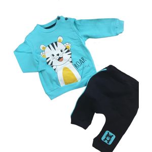 Babysetje 2-delig - Newborn kleding set/jongens - kraamcadeau - babykleding - babykleertjes - Huispakje | Kraamkado - Maat 92/2 jaar - ROAR - turkuz/zwart