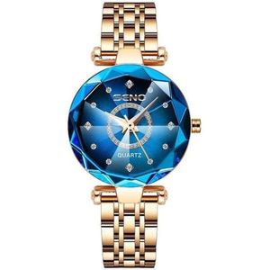 Dameshorloge - RVS -Royal Empire- Waterdicht - Rose Goud/Blauw- Horloges voor Vrouwen- Dames Horloge- Dameshorloge - Meisjes Horloges - Goud