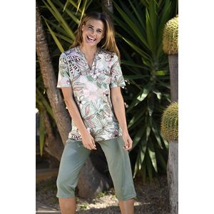 Pyjama groene en roze bloemen - Groen - Maat - 38