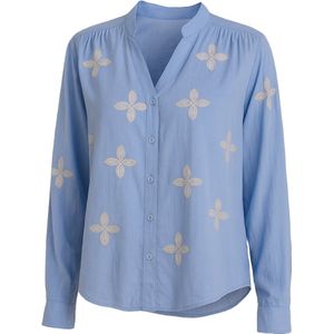 Suzzy & Milly Blouse – Lichtblauwe Blouse met Beige Bloemenborduursels - S