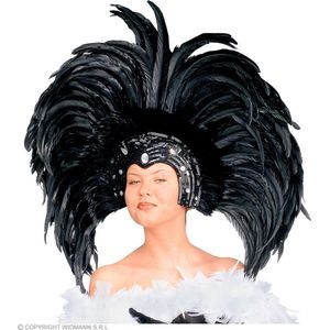 Widmann - Brazilie & Samba Kostuum - Hoofdbedekking Met Veren Caribisch Zomercarnaval Zwart - Zwart - Halloween - Verkleedkleding