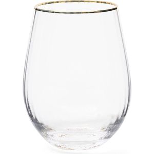 Riviera Maison Waterglas, glas ribbel, Gouden rand - Les Saisies Water Glass 520 ml - Transparant