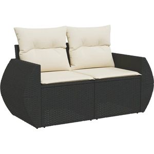 vidaXL - Tuinbank - 2-zits - met - kussens - poly - rattan - zwart