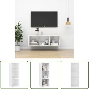 The Living Store TV-meubel - televisiewandmeubel - hoogglans wit - 37 x 37 x 107 cm - spaanplaat