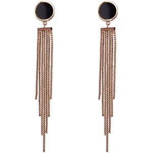 Rosé Zwart Oorbellen Rond - Elegante Oorhangers - Rose Goud inc. Sieradenzakje