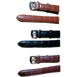Horlogebandje - 20 MM - Uniseks - Echt Leer - Set van 3 Horlogebandjes - Kleur Zwart/Donkerbruin/Bruin - Blokmotief - Kerst/Cadeau