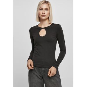 Urban Classics - Ladies Organic Keyhole Longsleeve black Longsleeve top - S - Zwart