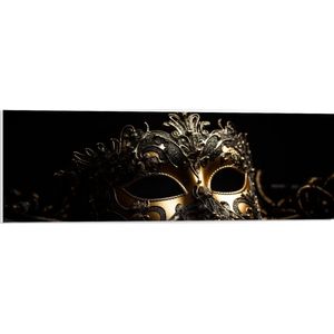 PVC Schuimplaat - Masker - Zwart - Goud - 90x30 cm Foto op PVC Schuimplaat (Met Ophangsysteem)