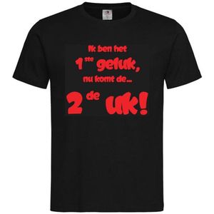 Shirt Aankondiging zwangerschap Ik ben het 1ste geluk, nu komt de ... 2de uk! | korte mouw | zwart/rood | maat 122/128 zwangerschap aankondiging bekendmaking Baby big sis bro sister brother Grote Zus Broer